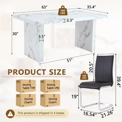 Vista 3 de gopop Juego de mesa de comedor de 7 piezas para 6, 63 pulgadas de mármol sintético