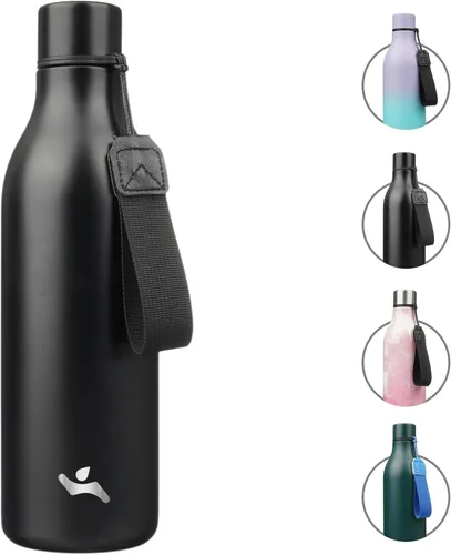 Vista 20 de Konokyo Botella de agua aislada con correa, botella de agua de acero inoxidable de 18 onzas de doble pared con aislamiento al vacío, frasco de Verde