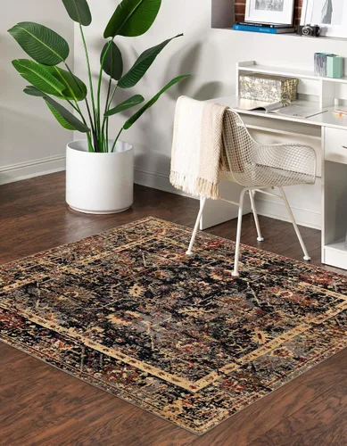 Vista 23 de Unique Loom Saturn Collection - Alfombra rectangular de iones (2 pies 2 pulgadas x 3 pies 1 pulgada, color beige crema/negro)