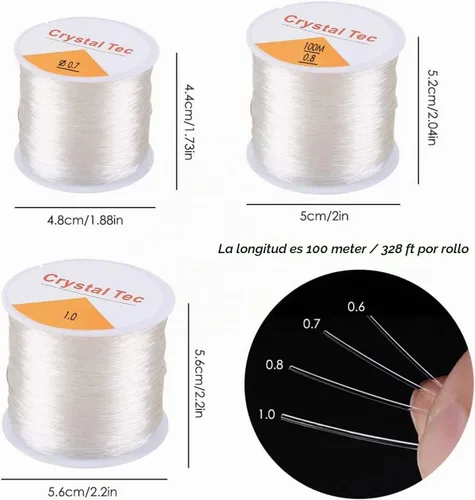 Vista 6 de Hilo elástico de 0.024 in para pulseras, 3 rollos de cordón elástico, cuerda elástica de cuentas de cristal para pulseras, cuentas y fabricación