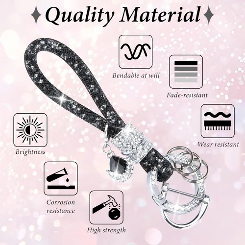 Vista 5 de Crystal Bling Car Keychain, Car Key Chain Glitter Key Ring, Rhinestone Keychain Ring Strap