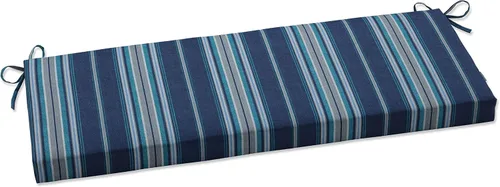 Vista 2 de Pillow Perfect Cojín de banco para sofá de interior/exterior con lazos, resistente a la intemperie y a la decoloración, 18 x 45 pulgadas, rayas