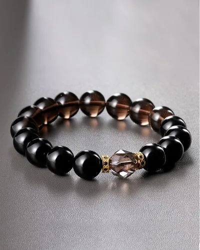 Vista 7 de Jewever Pulseras de Obsidan negro con cuarzo ahumado para hombres y mujeres, cristales curativos energéticos, cuentas de piedras preciosas de 0.47