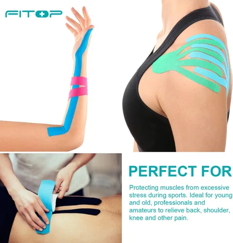 Vista 6 de Kinesiology Tape - Paquete múltiple de 4 rollos de cinta deportiva sin cortar de 2.0 in x 16.4 ft, adhesivo fuerte para apoyo muscular, estabilidad