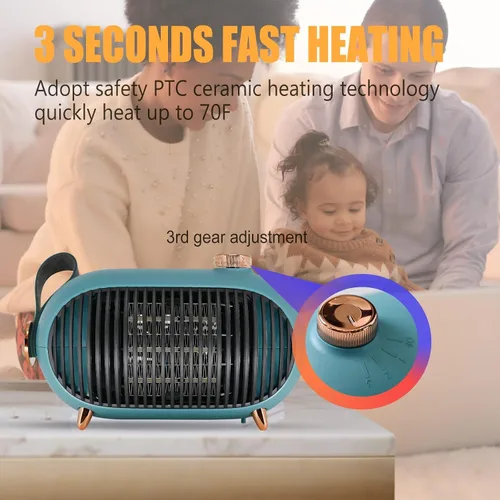 Vista 4 de Mini calentador de espacio pequeño portátil para el hogar y la oficina, eficiencia energética con protección contra sobrecalentamiento, calentador