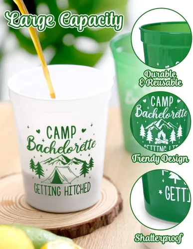 Vista 4 de Nefelibata Vasos de plástico para fiesta de despedida de soltera, 12 unidades, tazas de estadio para campamento, regalos de despedida de soltera