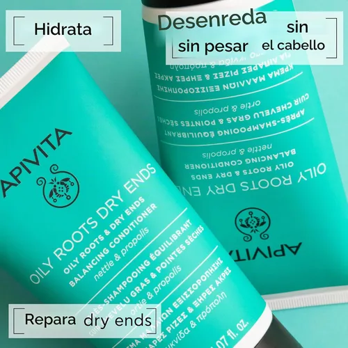 Vista 2 de Apivita Oily Roots & Dry Ends Balancing Conditioner Balances, Hydrates & Moisturizes Hair with Nettle & Propolis