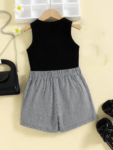 Vista 2 de SHENHE Conjunto de ropa de verano de 2 piezas para niña, camiseta corta sin mangas y pantalones cortos