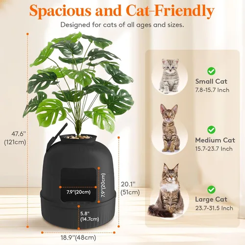 Vista 3 de Lifewit Caja de arena para gatos con sistema eléctrico de control de olores Negro