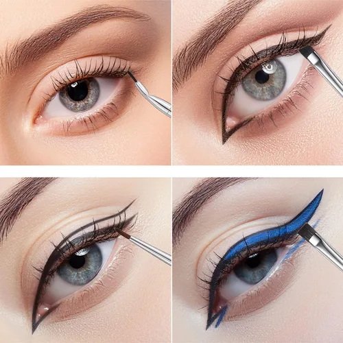 Vista 4 de Juego de 12 pinceles delineadores de ojos, línea de pincel de gel de maquillaje inclinado, pincel delineador de ojos fino y doblado, brocha