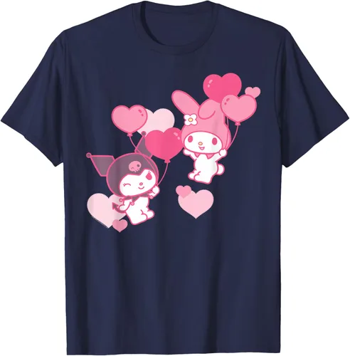Vista 73 de Camiseta de My Melody y Kuromi con corazones del Día de San Valentín Negro