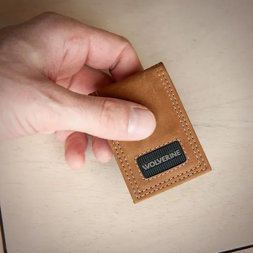 Vista 6 de WOLVERINE Men's Slim Wallet Card Case Money Clip RFID Protection ID Window Rugged Leather Canvas