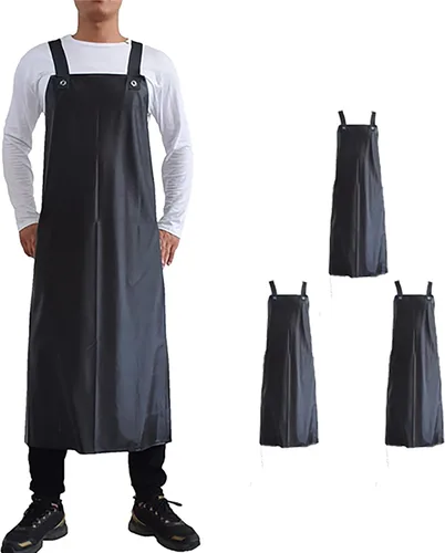 Vista 7 de Delantal unisex impermeable de goma y vinilo resistente a químicos para lavar platos, limpieza, carnicería, aseo de perros Negro