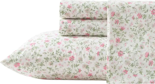 Vista 48 de Laura Ashley - Juego de sábanas individual, ropa de cama de percal de algodón fresca y suave con bolsillos profundos, ligera para comodidad durante