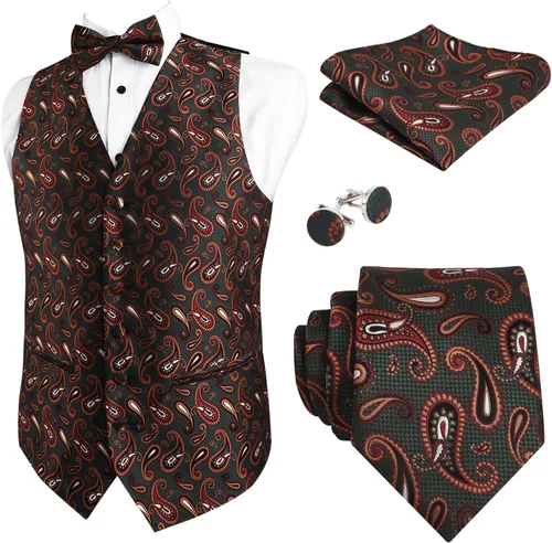 Vista 14 de Alizeal Conjunto de 4 piezas de chaleco floral con lazo y bolsillo cuadrado 185-champán