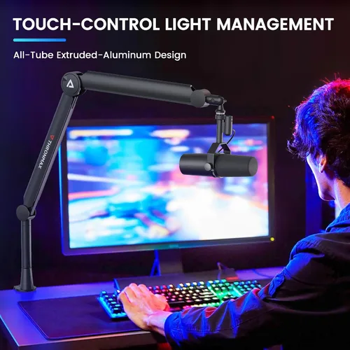 Vista 6 de Soporte de Brazo Telescópico THRONMAX S8 Soporte de Micrófono para Transmisión y Difusión de Juegos/Brazo de Micrófono Robusto y Universal