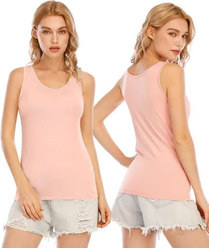Vista 2 de AMVELOP Camisetas sin mangas para mujer, brasier integrado de algodón, brasier de estante, camisetas sin mangas en capas, paquete de 2 a 3
