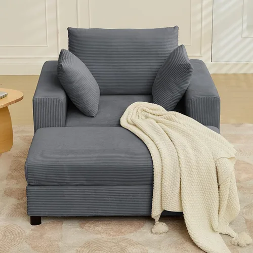 Vista 8 de PUREMIND Tumbona de 43 pulgadas para interiores con otomana, tumbona de gran tamaño con almohadas, cómodas sillas de lectura para adultos, sofá cama