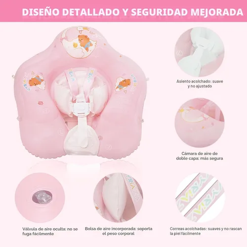 Vista 3 de Loowarts Flotador de bebé con dosel, flotador de piscina infantil con asiento de seguridad, flotador de natación y flotador de agua UPF50+