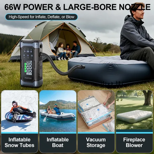 Vista 4 de Arrancador de alta potencia de 9000 A con compresor de aire, batería de coche de 12 V, caja de salto portátil para automóvil (todo a gas/14L diesel)