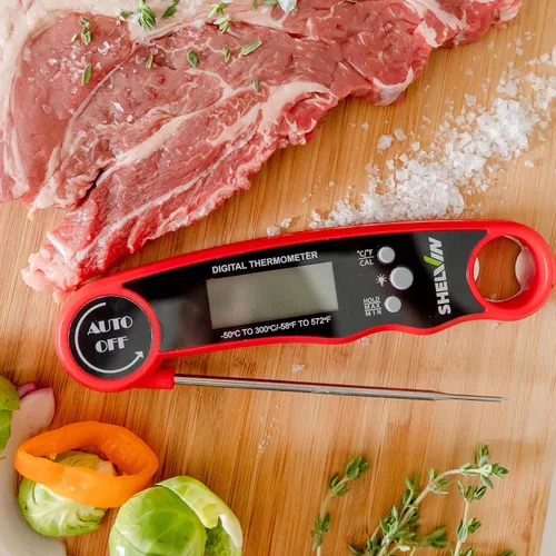 Vista 3 de Termómetro digital para carne con abridor de botellas, impermeable, magnético, de lectura instantánea, sonda plegable para cocinar alimentos