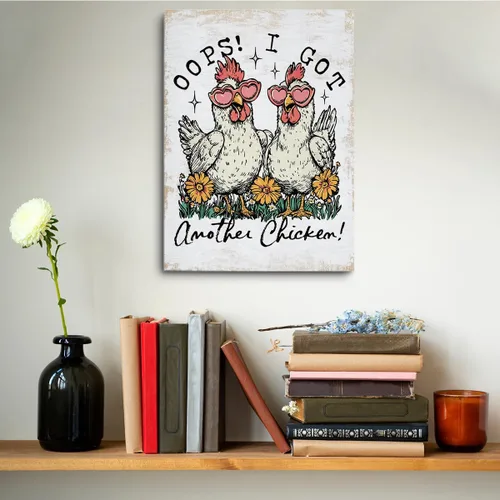Vista 5 de Divertida decoración de pared en lienzo con diseño de pollo, diseño de pollo, bonito póster con marco de gallina floral campestre, pintura artística