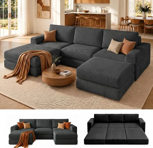 Vista 12 de Sofá seccional modular, 120.47" Sofá seccional moderno en forma de nube con chaise en L, cómodo sofá mullido de corduroy con asiento profundo, sofás