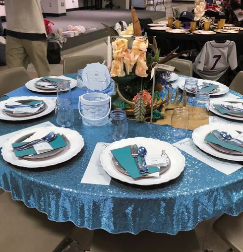 Vista 7 de Mantel de lentejuelas color azul bebé de 50" Cubierta de mesa con purpurina redonda color azul claro de lentejuelas metálicas Sobremanteles de mesa
