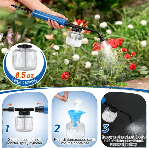 Vista 4 de Qualirey 1 paquete de polvo de tierra de diatomeas, aplicador dispensador de polvo de jardín de 250ml, rociador de perilla, aplicador de polvo