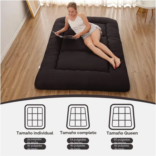 Vista 3 de Zelladorra Colchón japonés de suelo, colchón futón con bolsa de almacenamiento portátil y funda lavable, tapete de tatami grueso enrollable adecuado