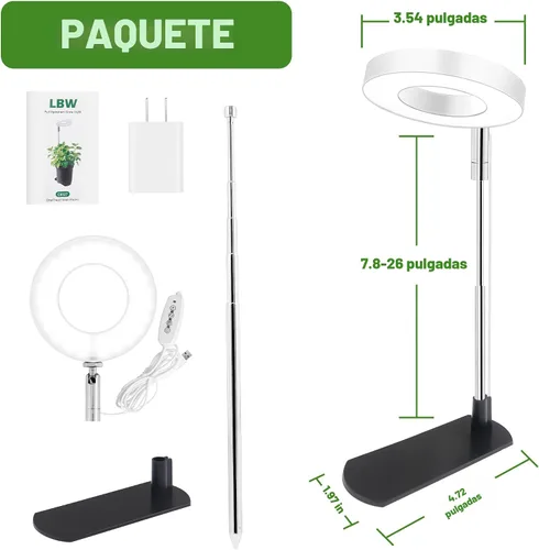 Vista 8 de LBW Luz de cultivo para plantas de interior, luz de cultivo de plantas de halo de espectro completo con base, lámpara de cultivo de plantas