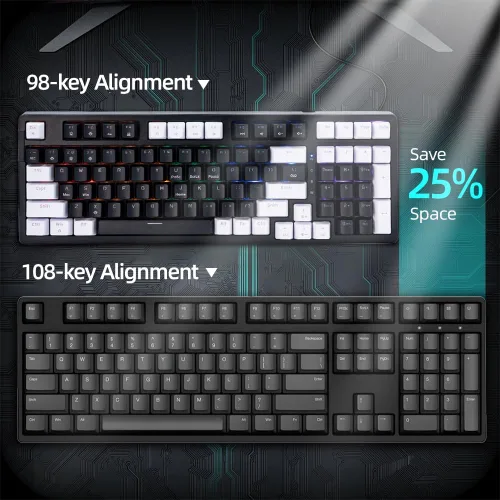 Vista 6 de Teclado mecánico para juegos, llave completa, compacto, con cable, retroiluminado, RGB, interruptores rojos, intercambiables en caliente, USB C