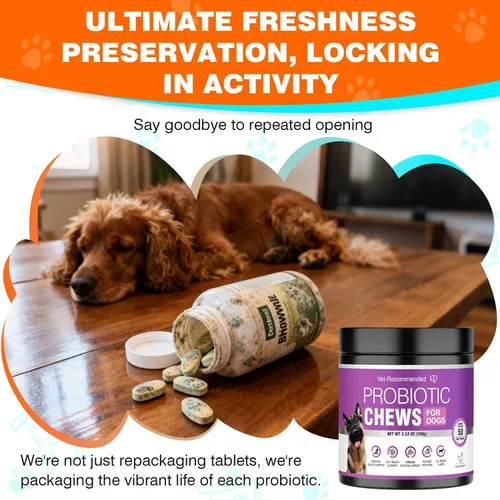 Vista 3 de Probióticos para perros, probióticos masticables y picor intestinal digestivo, probióticos para la piel, alivio de la picazón, diarrea, 50 tabletas