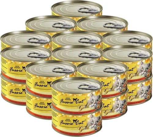 Vista 9 de Fussie Cat Super Premium - Alimento húmedo enlatado para gatos, paquete variado de 12 latas con cuenco de comida para mascotas HS (6 sabores)
