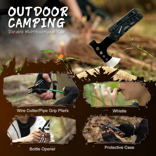 Vista 5 de Accesorios de multiherramienta para acampar, rellenos de calcetines para hombres 16 en 1 Multiherramienta Equipo de supervivencia con hacha