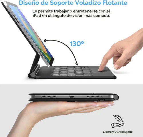 Vista 3 de runelk Funda con teclado para iPad de 10ª generación 2022 y 11ª (A16, 2025) – Teclado estilo mágico con panel multitáctil – Soporte de voladizo