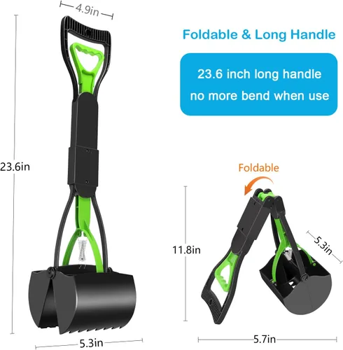 Vista 8 de UPSKY Recogedor de excrementos de 23.6 pulgadas para perros grandes y pequeños, pala plegable para excrementos de perro, resorte resistente