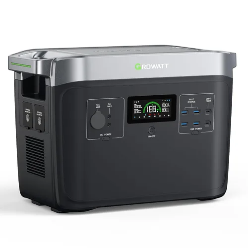 Vista 9 de GROWATT Estación de energía portátil, generador solar eléctrico negro INFINITY 2000, batería LifePO4 de 2048 Wh, salida de CA de 2400 W para uso