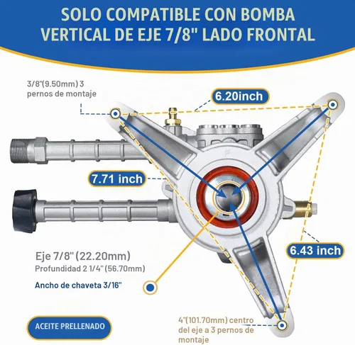 Vista 5 de TOOLCY Bomba de lavado a presión vertical de eje de 7/8 pulgadas, 2500 PSI 2.5 GPM Kit de bomba de repuesto de entrada y salida frontal