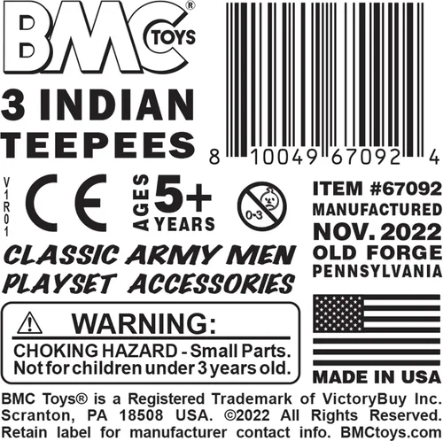 Vista 5 de BMC Classic Plains Indian Teepees - Juego de 3 piezas de plástico occidental marrón Accesorios