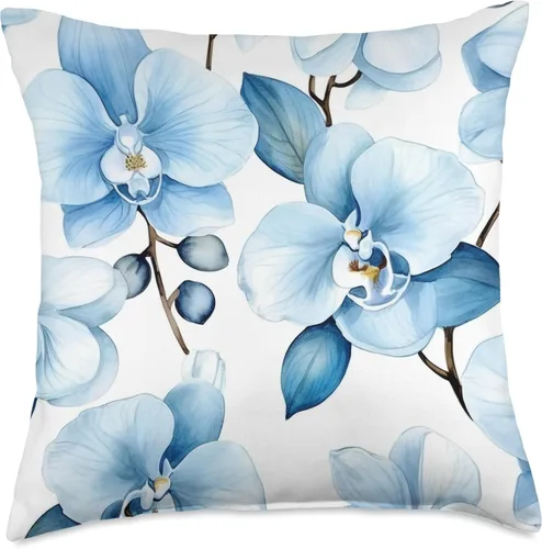 Vista 5 de Aesthetic Pattern Orchid Flower For Women Lindo patrón de orquídea azul bebé, cojín de 16 x 16 pulgadas, multicolor