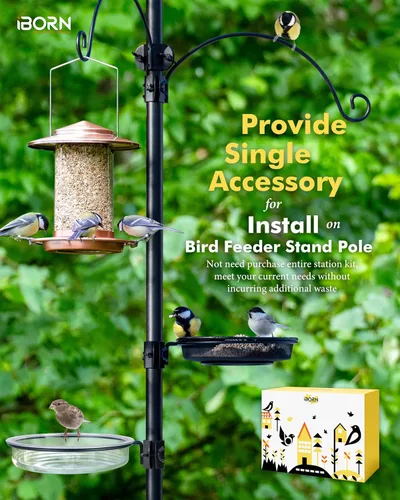 Vista 3 de iBorn Estación de Comederos para Pájaros Bandeja de Malla y Anillo para Soporte de Poste de 1", Accesorio Exterior para Comederos de Colibríes