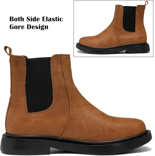 Vista 4 de DADAWEN Botas Chelsea de combate para mujer con elástico a la moda, puntera redonda, botines cómodos para mujer