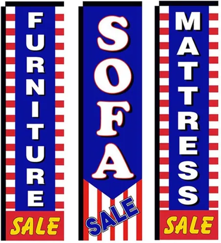 Vista 3 de Paquete publicitario de 3 pancartas rectangulares de plumas con kits y picos de tierra (venta, venta de sofás y venta de colchones)