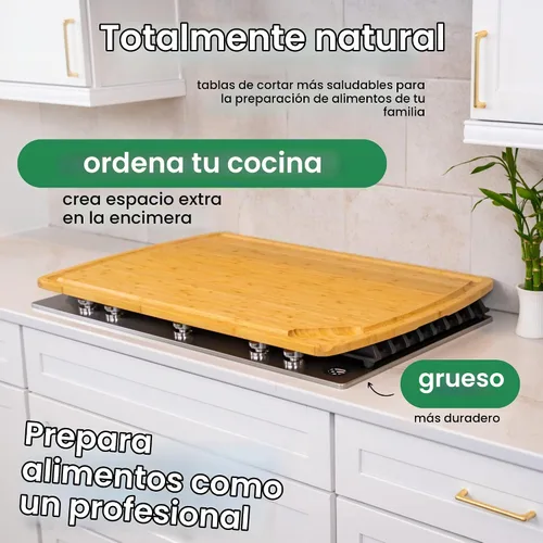Vista 3 de GREENER CHEF Tabla de cortar extra grande 3XL de 30 pulgadas con reemplazos de por vida - Cubierta de estufa de bambú extra grande para fideos