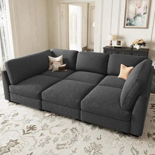 Vista 26 de Belffin Sofá cama seccional de pana de felpa con asiento ancho y profundo, modulares de nube seccionales para sala de estar. Sofá negro