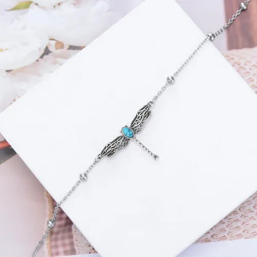 Vista 5 de Pulsera de plata esterlina S925 ajustable con perlas, girasol, libélula y libélula, regalos de joyería de cumpleaños para mujeres, hija, novia