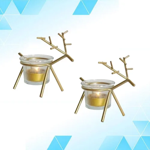 Vista 4 de Holibanna Paquete de 2 portavelas de té de reno, portavelas votivo de cristal, decoración de mesa de Navidad, centros de mesa para fiestas y comedor