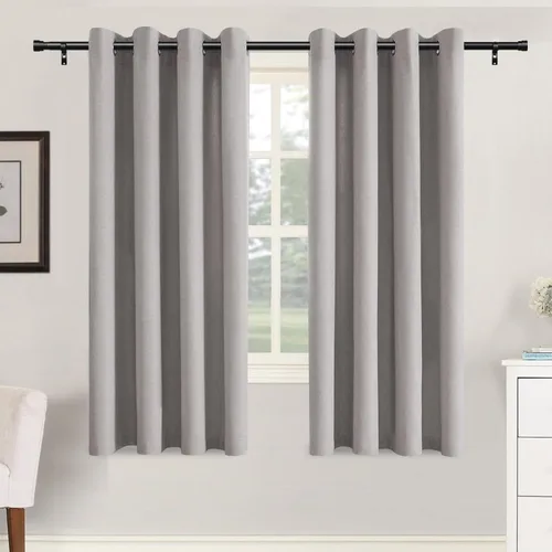 Vista 47 de H.VERSAILTEX Cortinas de cocina texturizadas de lino natural con ojales de 45 pulgadas de largo, lino sintético grueso para oscurecer la habitación