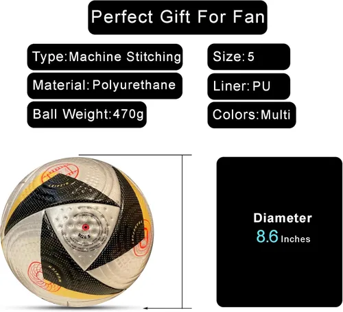 Vista 2 de Euro Cup Balón de fútbol Alemania - Tamaño 5, Fútbol de cubierta suave para adultos, ideal para entrenamiento, recreación y un